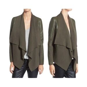 BLANK NYC All or Nothing Knit Drape Faux Leather Jacket Size S Olive